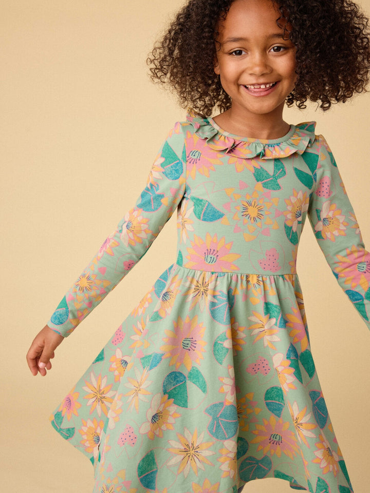 Chalk Water Lillies Ruffle Collar Ballet Dress