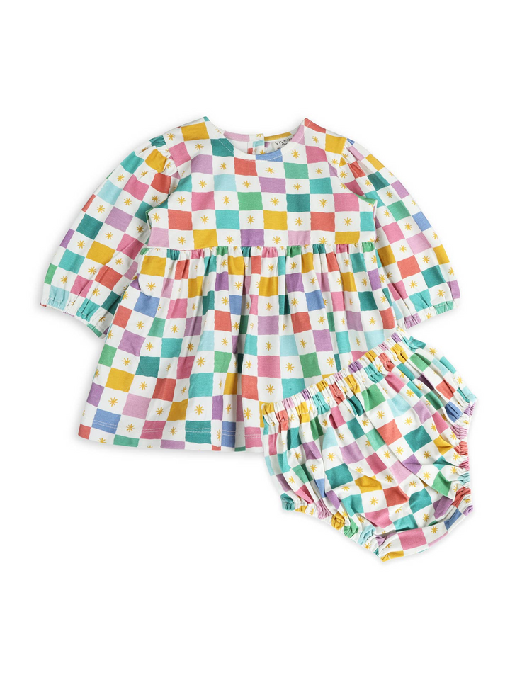 Colorful Checks Baby Dress and Bloomer