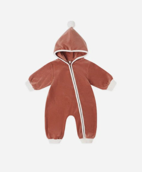 Velour Zip Jumpsuit - Cranberry