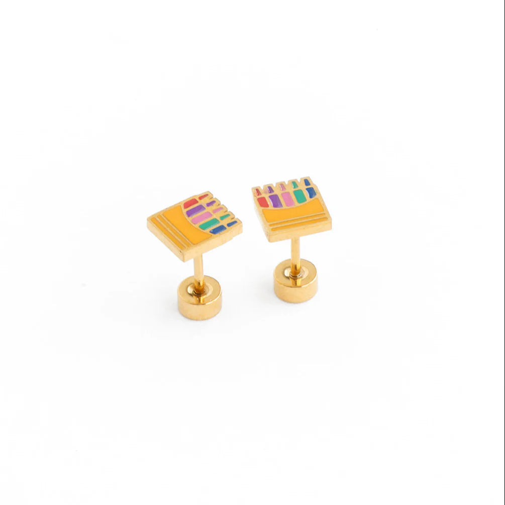 Hypoallergenic Gold and Enamel Crayons Earrings