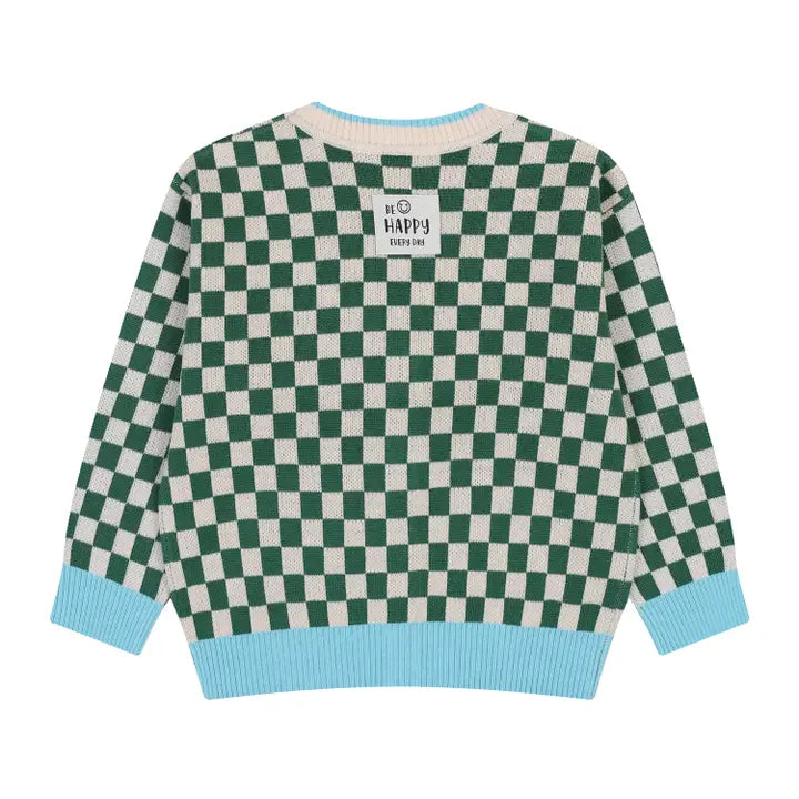 Colorblock Checkered Jacquard Cardigan