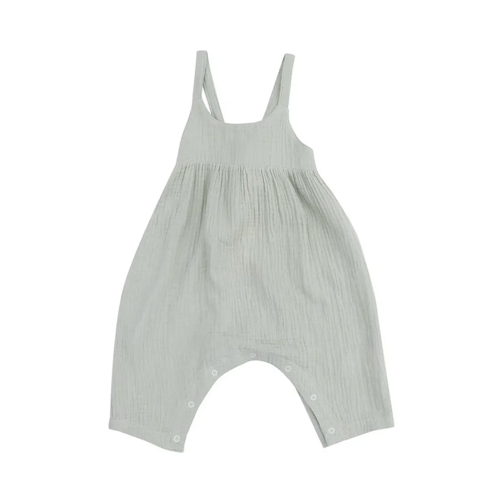 Solid Muslin Desert Green Tie Back Romper