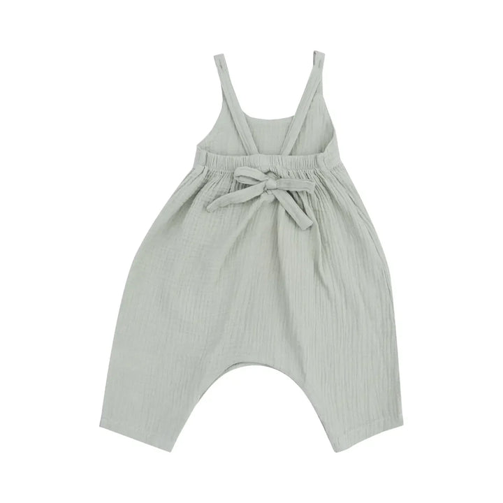 Solid Muslin Desert Green Tie Back Romper