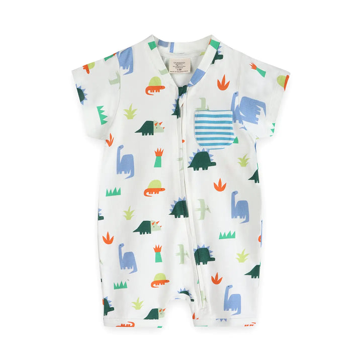 Dino Baby Zipper Romper - Natural