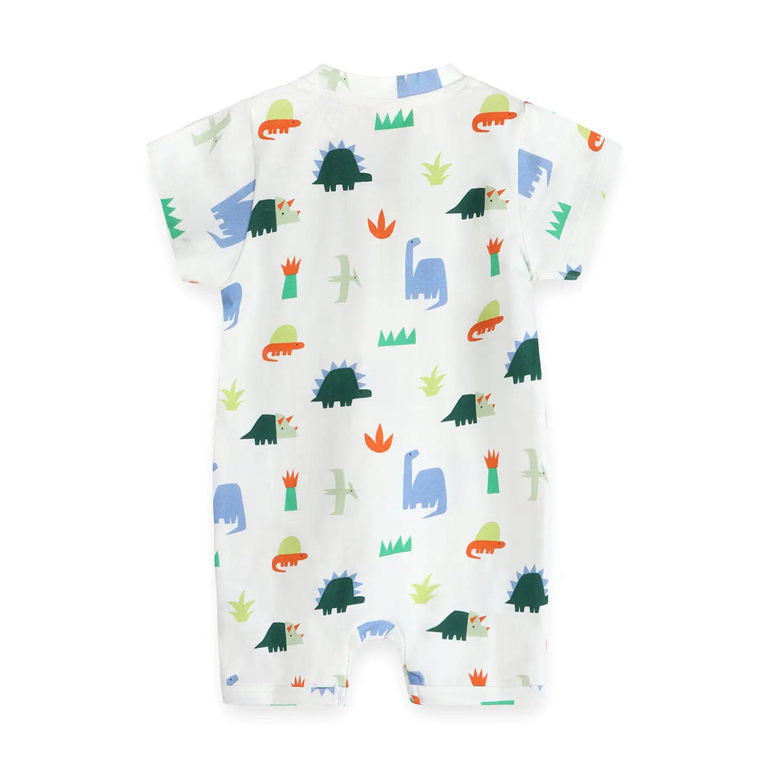 Dino Baby Zipper Romper - Natural