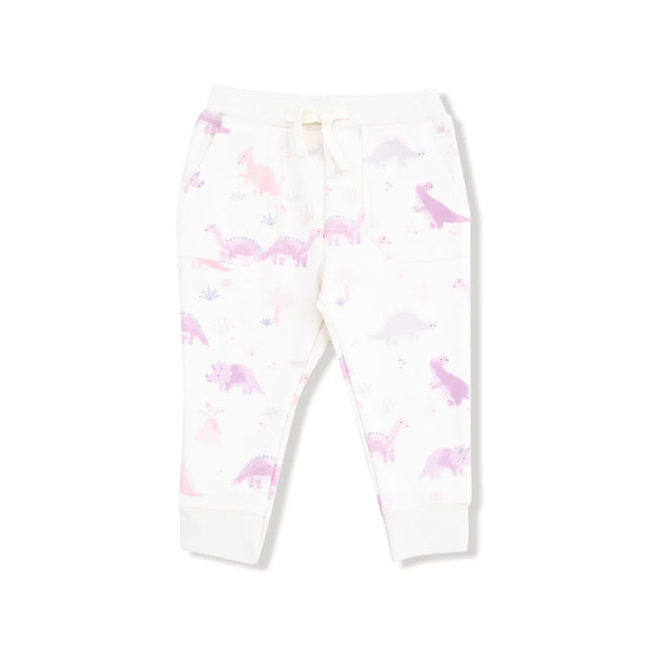 Purple Soft Dinos French Terry Ruffle Sweatshirt and Jogger Pant Set