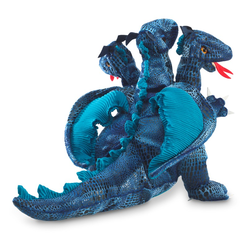 Blue Three Headed Dragon Hand Puppet