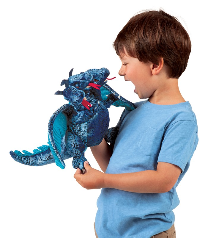 Blue Three Headed Dragon Hand Puppet