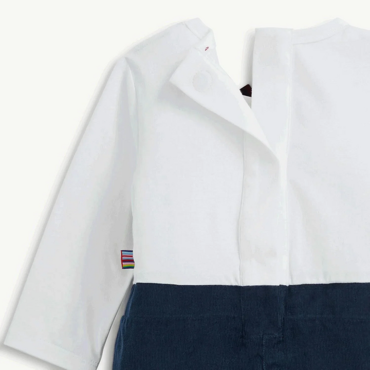 Corduroy Dress Romper w/ Bow Tie - Blue