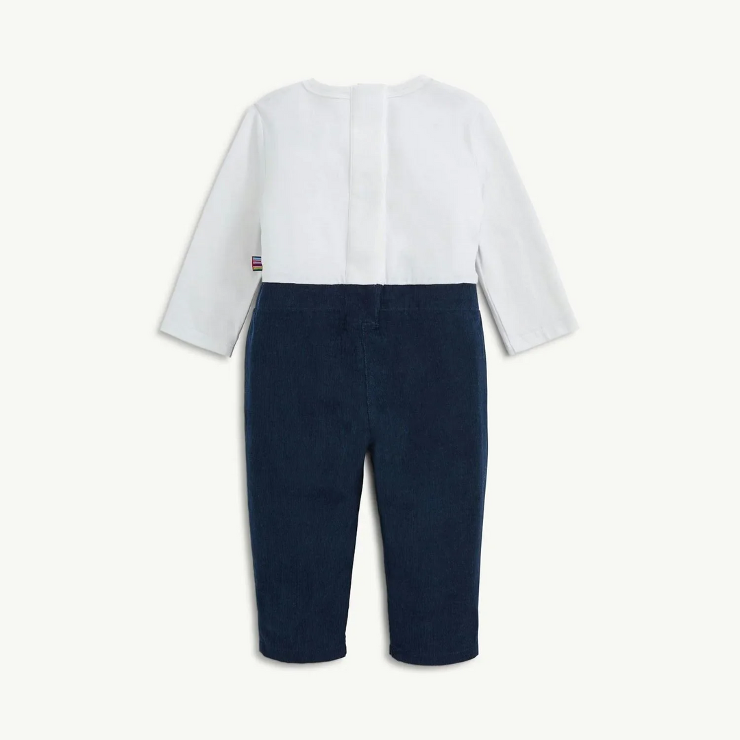 Corduroy Dress Romper w/ Bow Tie - Blue