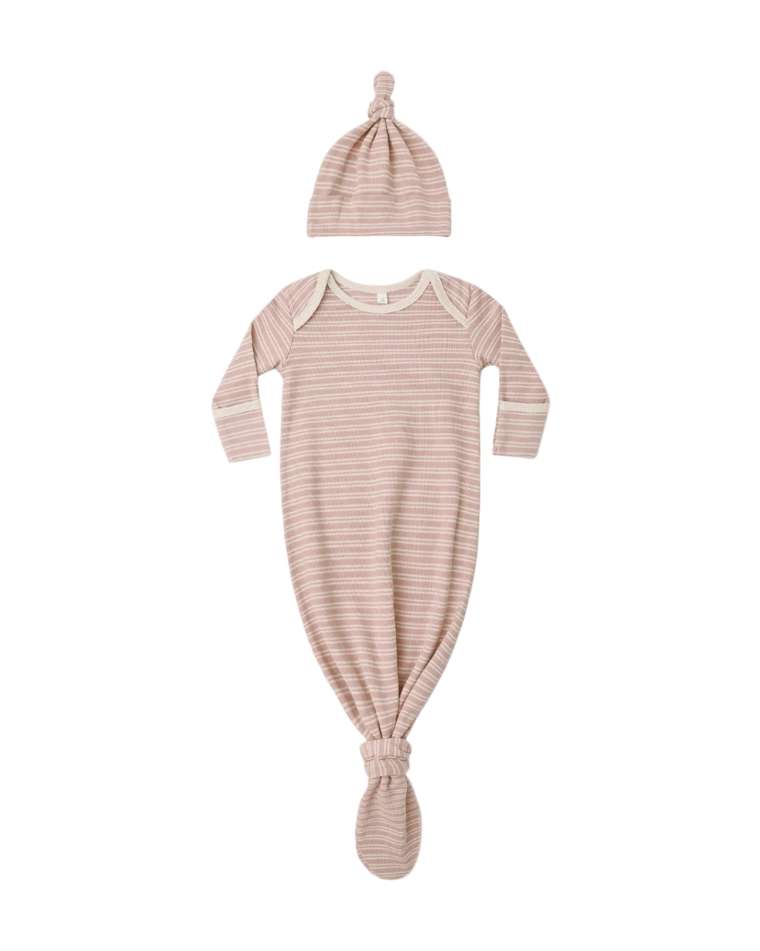 Knotted Gown + Hat - Dusty Rose Microstripe