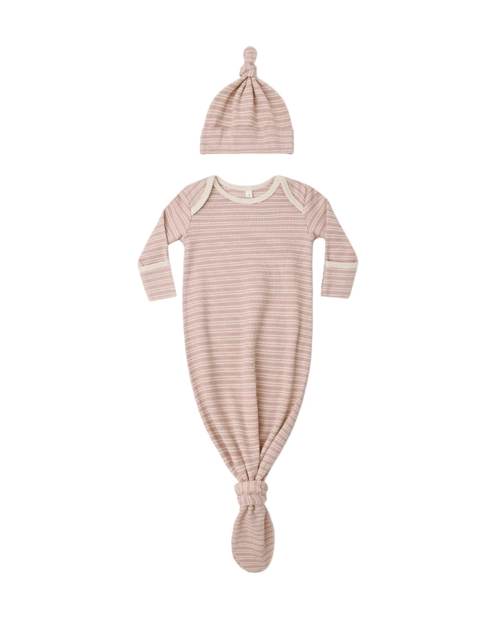 Knotted Gown + Hat - Dusty Rose Microstripe