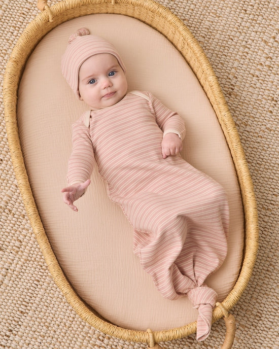 Knotted Gown + Hat - Dusty Rose Microstripe