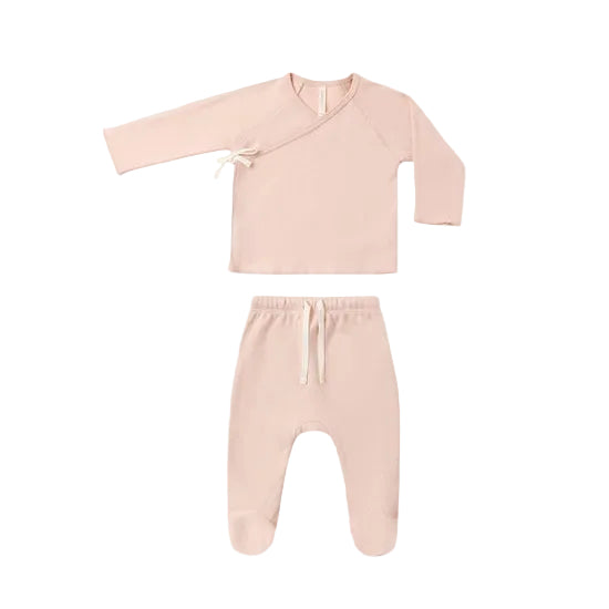 Wrap Top + Footed Pant Set - Dusty Rose