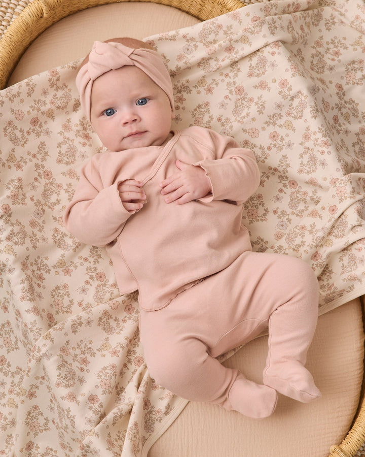 Wrap Top + Footed Pant Set - Dusty Rose