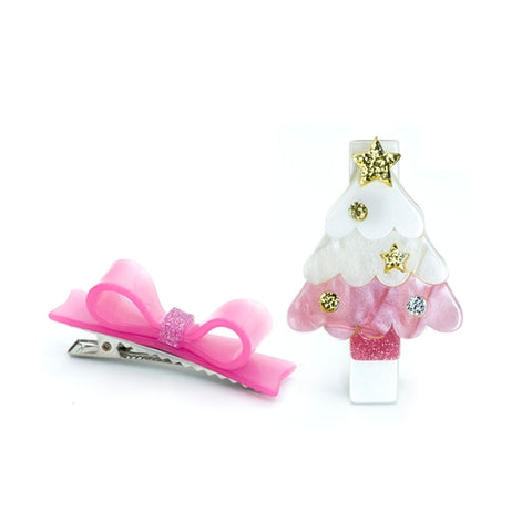 Christmas Tree Pink & Bowtie Clips Set