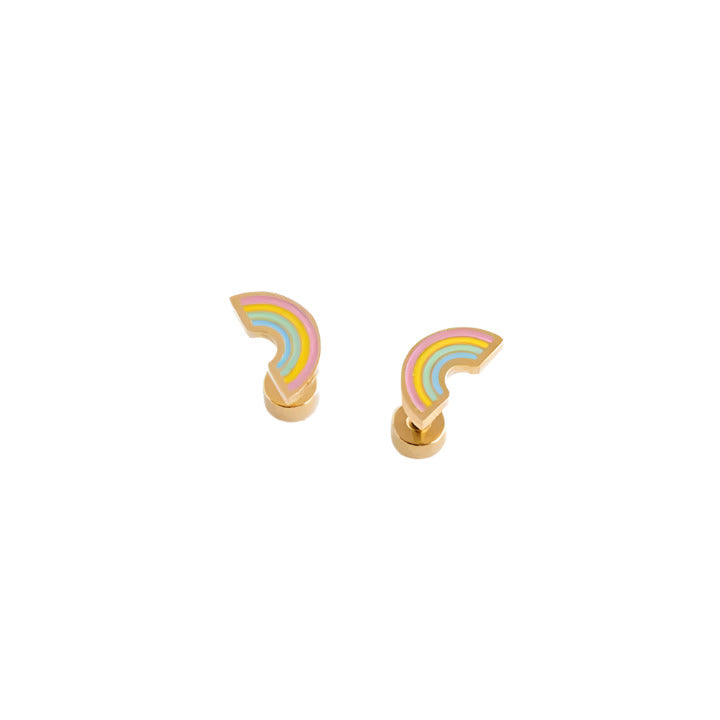 Hypoallergenic Gold and Enamel Pastel Rainbow Earrings