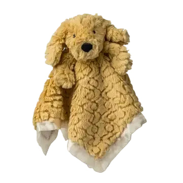 Plush dog toy with a blanket on a white background
