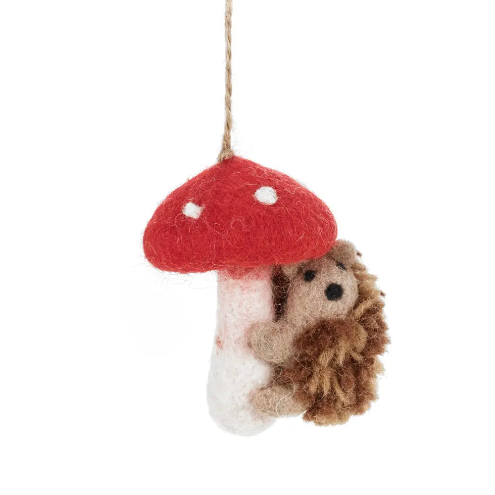 Hedgehog + Toadstool Felt Ornament