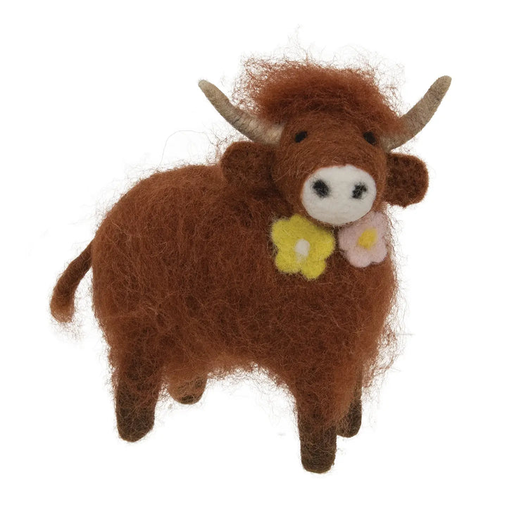 Highland Cow w/ Flowers Felted Ornament