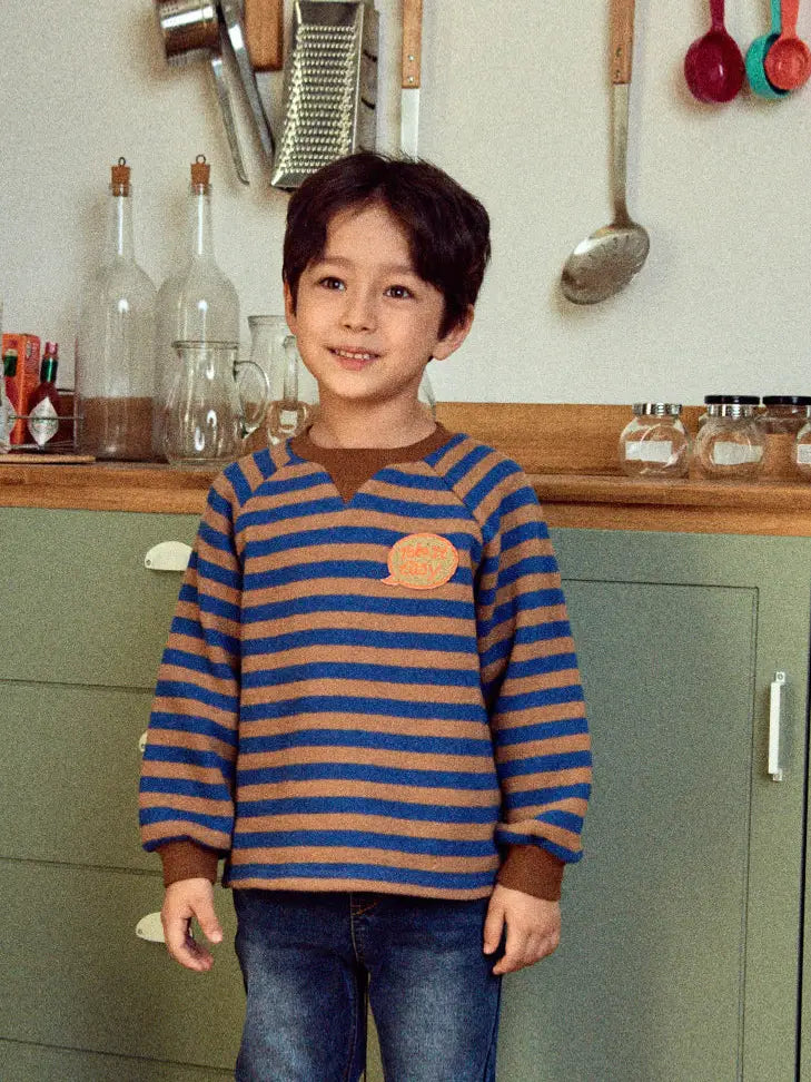 Take It Easy Patch Fleeced Striped Pullover