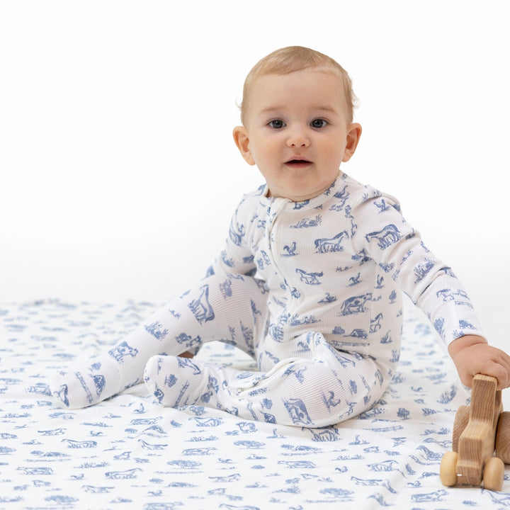 2-Way Zipper Footie - Blue Farm Friends