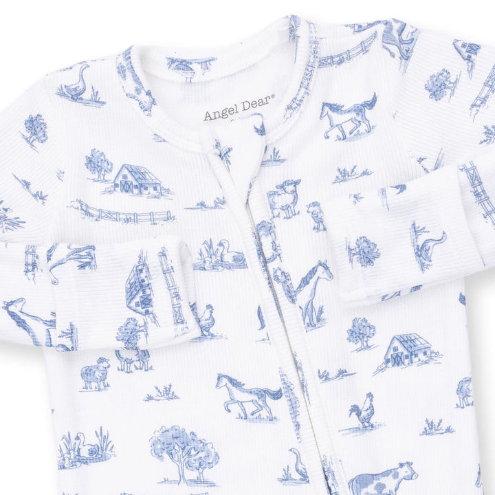 2-Way Zipper Footie - Blue Farm Friends