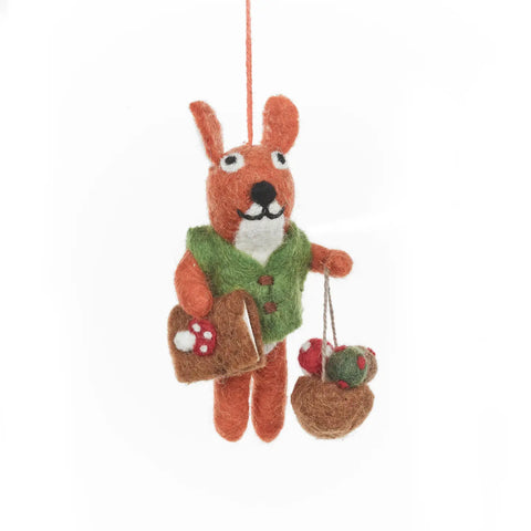 Fungi Forager Squirrel Felt Ornament