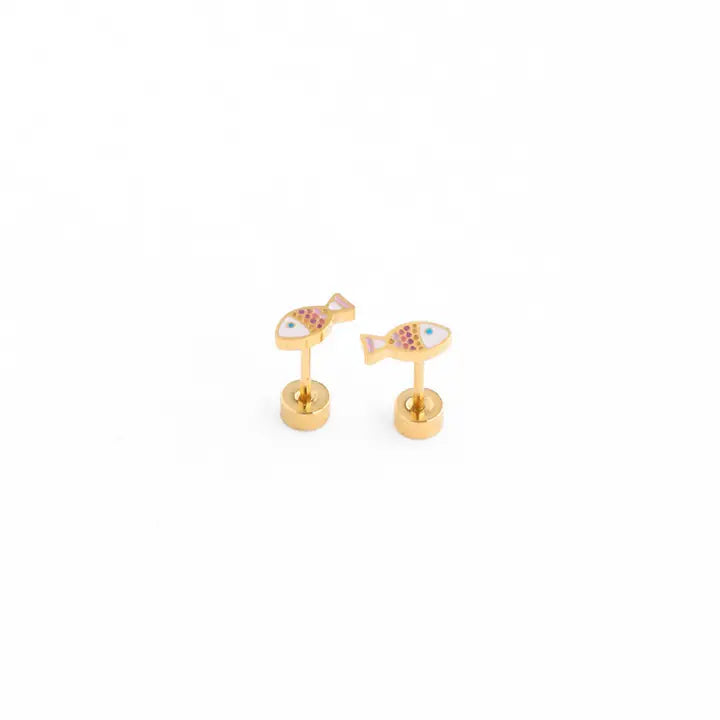 Hypoallergenic Gold & Enamel Fish Earrings