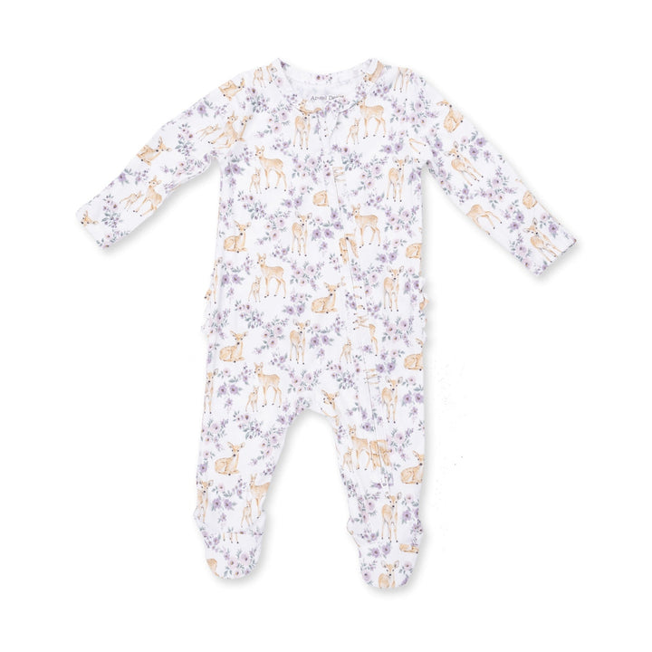 Ruffle Back Zipper Footie - Floral Deer