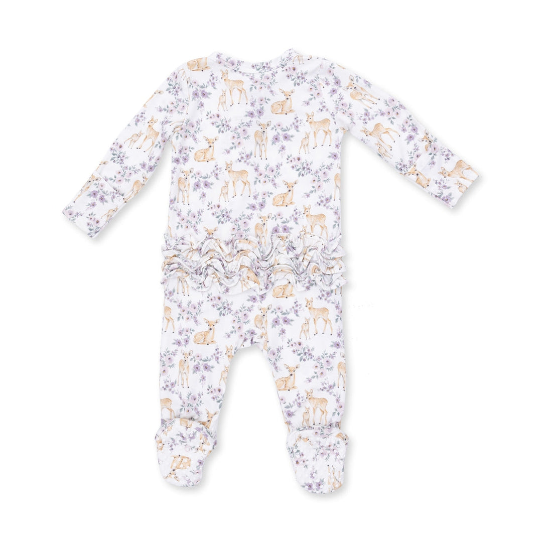 Ruffle Back Zipper Footie - Floral Deer