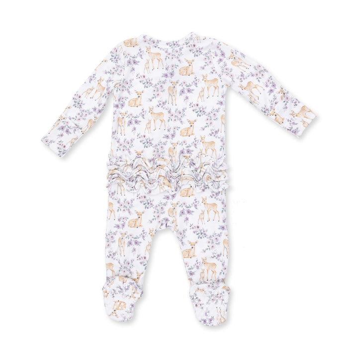 Ruffle Back Zipper Footie - Floral Deer