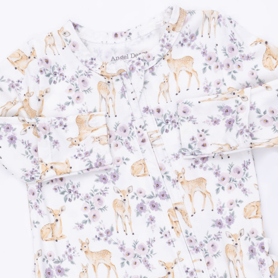 Ruffle Back Zipper Footie - Floral Deer