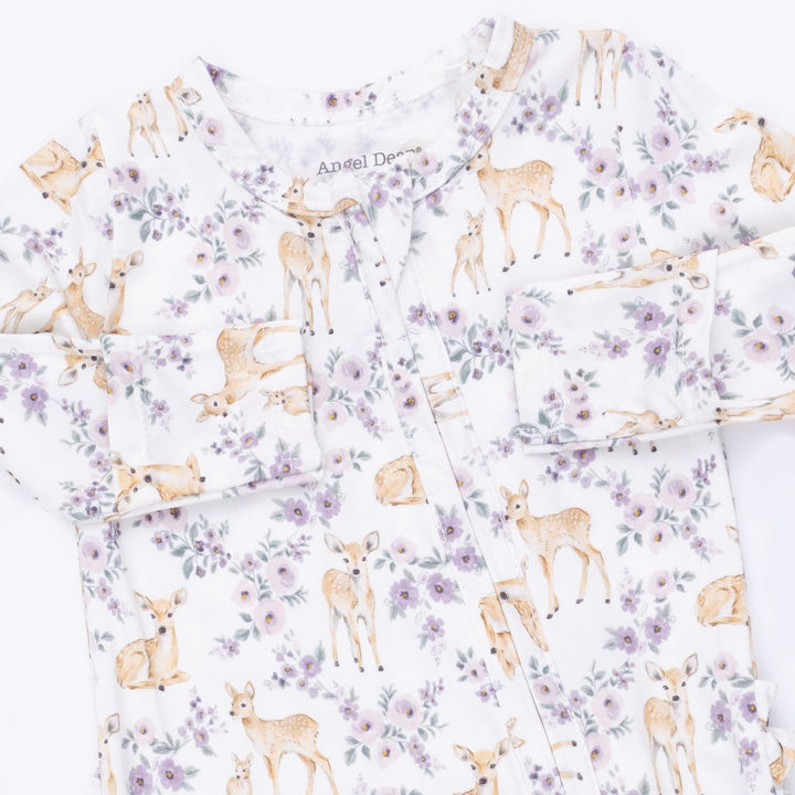 Ruffle Back Zipper Footie - Floral Deer