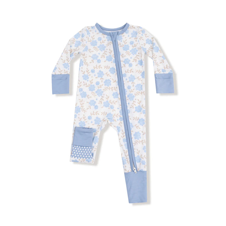 Baby Blue Floral Zip Footless Romper