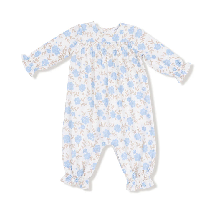 Baby Blue Floral Smocked Romper