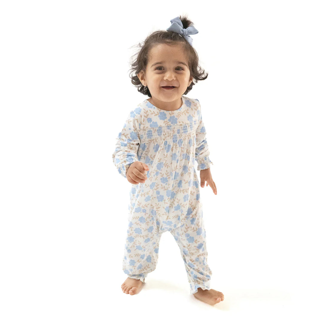 Baby Blue Floral Smocked Romper