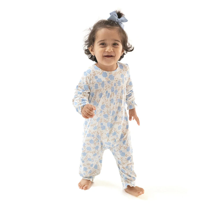 Baby Blue Floral Smocked Romper