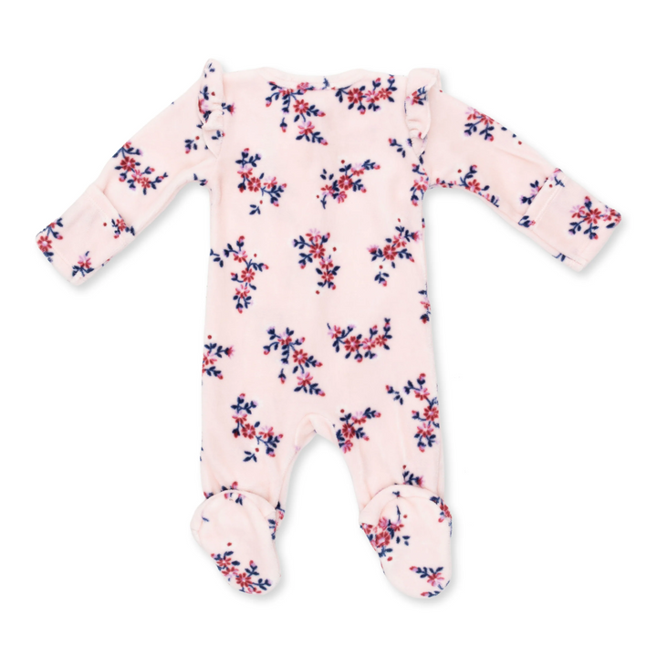 Ruffle Sleeve Zipper Footie - Nora Floral Velour