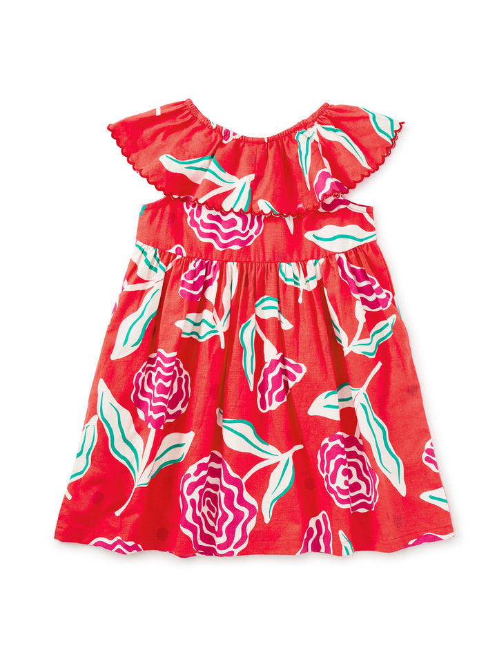 Flamenco Carnation Flutter Sleeve Woven Dress