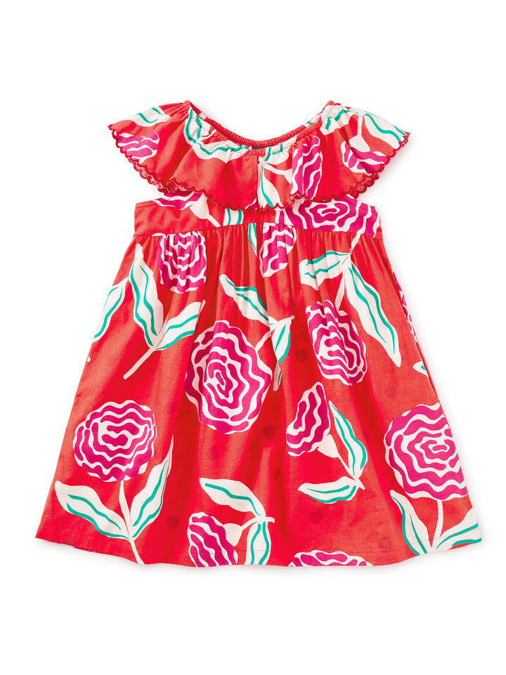 Flamenco Carnation Flutter Sleeve Woven Dress