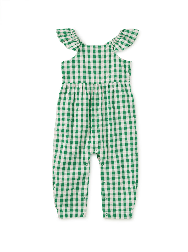Garden Party Check Flutter Button Back Romper