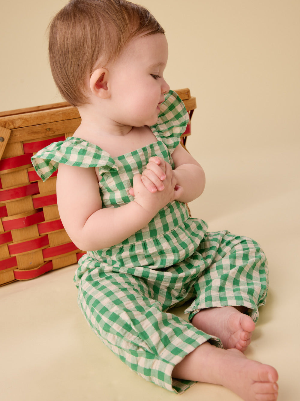 Garden Party Check Flutter Button Back Romper