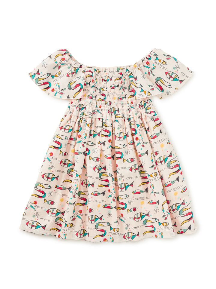 Mar de Miro Flutter Sleeve Smocked Dress