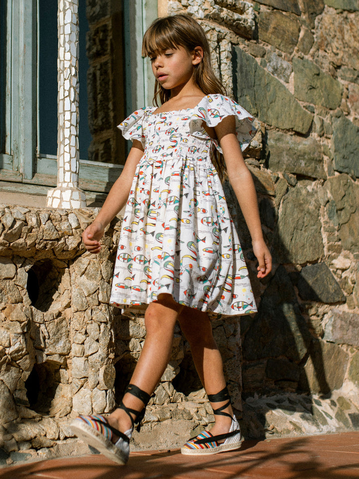 Mar de Miro Flutter Sleeve Smocked Dress
