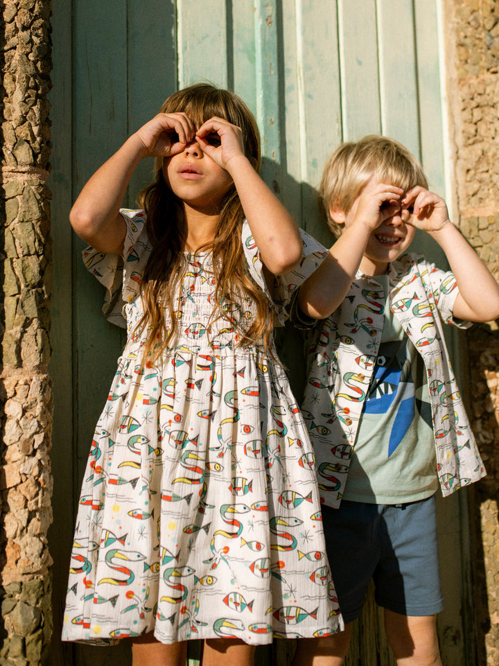 Mar de Miro Flutter Sleeve Smocked Dress