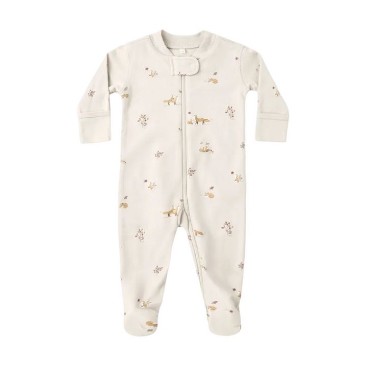 Zip L/S Footie Sleeper - Parchment Fox Land