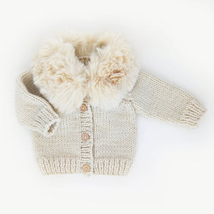 Fur Collar Natural Cardigan