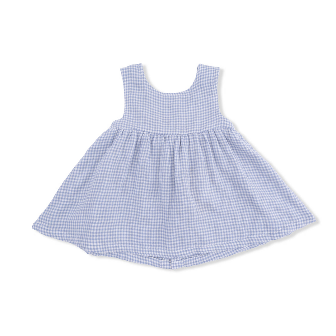 Blue Blizzard Micro Gingham Baby Dress + Bloomer