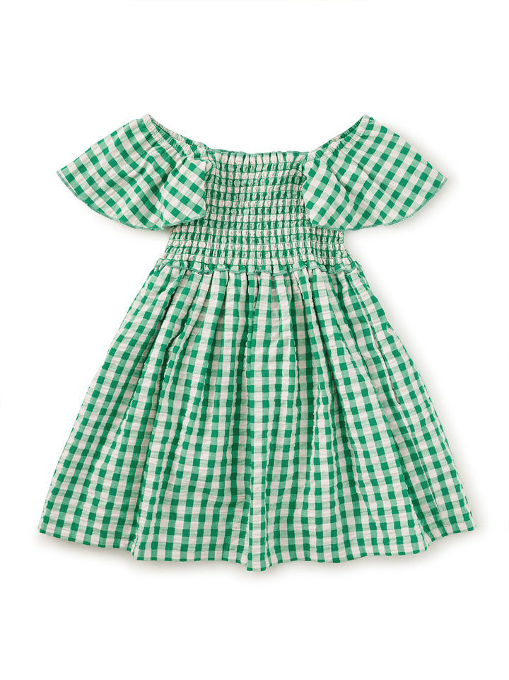 Garden Party Check Flutter Sleeve Smocked Dress
